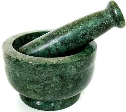 RSPTJM RJ kitchenware Store Mortar and Pestle Set kharad Masher Spice MixerOkhli and musleKharal for Kitchen 4 inches green marble okhali pestle - Image 2