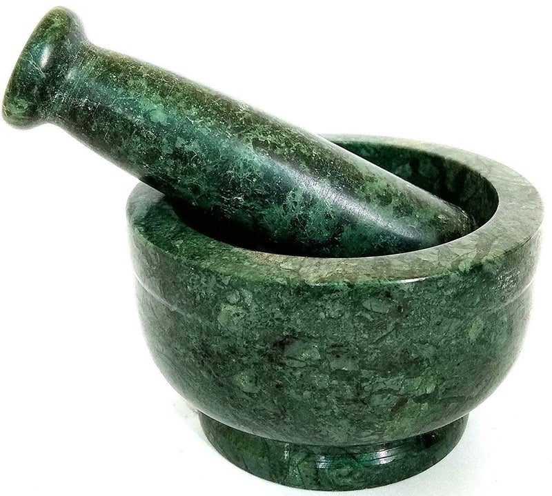 RSPTJM RJ kitchenware Store Mortar and Pestle Set kharad Masher Spice MixerOkhli and musleKharal for Kitchen 4 inches green marble okhali pestle - Image 1