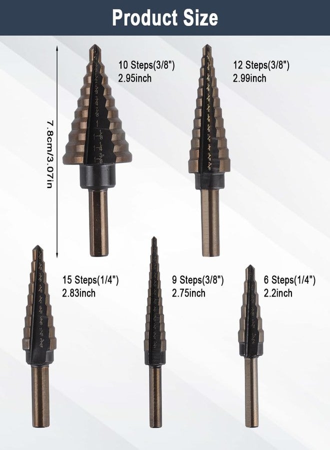 Serplex® 6-Piece Titanium Step Drill Bit Set with Automatic Center Punch, Multi-Size Spiral Groove Unibit Kit for Metal, Wood, High-Speed Steel Cone Drill Bits with Aluminum Storage Case - Image 2