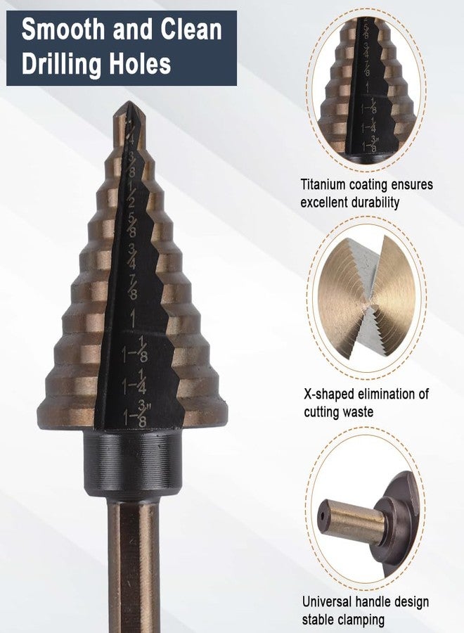 Serplex® 6-Piece Titanium Step Drill Bit Set with Automatic Center Punch, Multi-Size Spiral Groove Unibit Kit for Metal, Wood, High-Speed Steel Cone Drill Bits with Aluminum Storage Case - Image 3