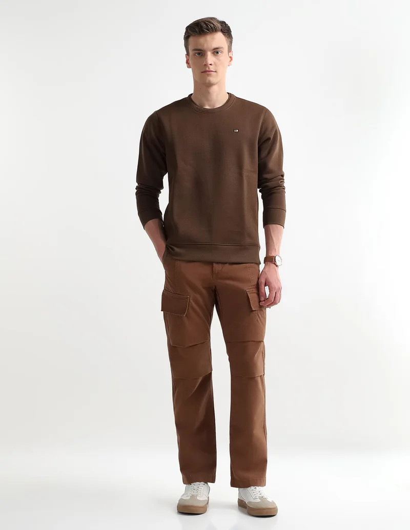 Arrow Dark Brown Textured Regular Fit Sweatshirt for Men | Best Price UAE