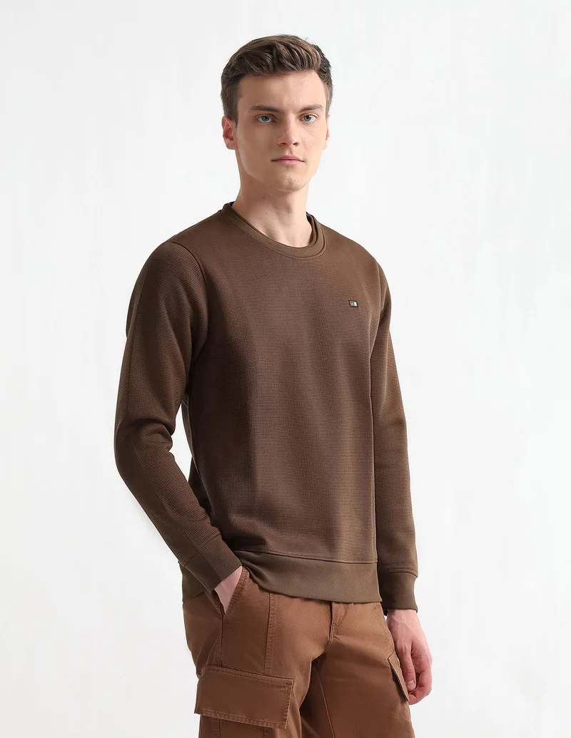 Arrow Dark Brown Textured Regular Fit Sweatshirt for Men | Best Price UAE