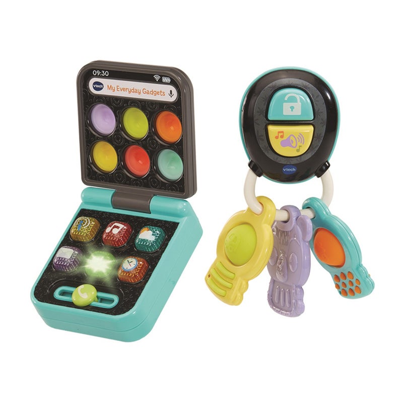 VTech Folding Phone & Keys – Baby’s First Gadget Set with Light-Up Buttons, Poppers, Teether, Music & Sensory Play for Infants 6M+ - Image 1