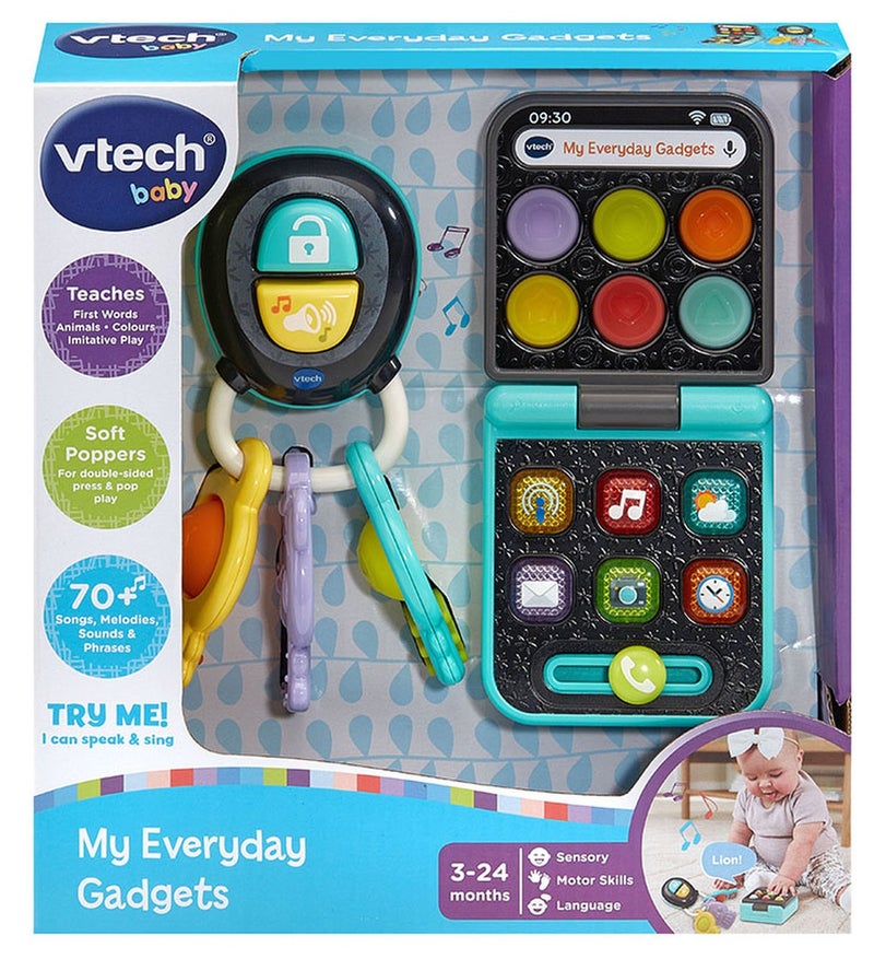 VTech Folding Phone & Keys – Baby’s First Gadget Set with Light-Up Buttons, Poppers, Teether, Music & Sensory Play for Infants 6M+ - Image 4
