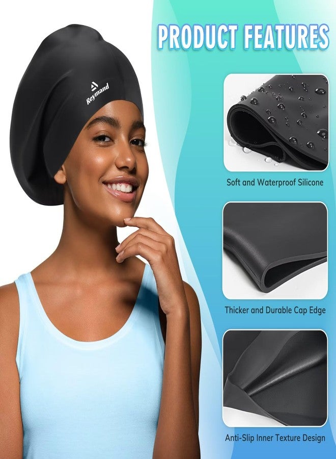 Reymand Swim Cap for Long Thick Hair, 3 Size Silicone Swimming Caps for Dreadlocks, Braids, Weaves, Extensions, Curls & Afros, Adult Waterproof Swim Hats Bathing Caps for Women Men (Black-XL) - Image 2