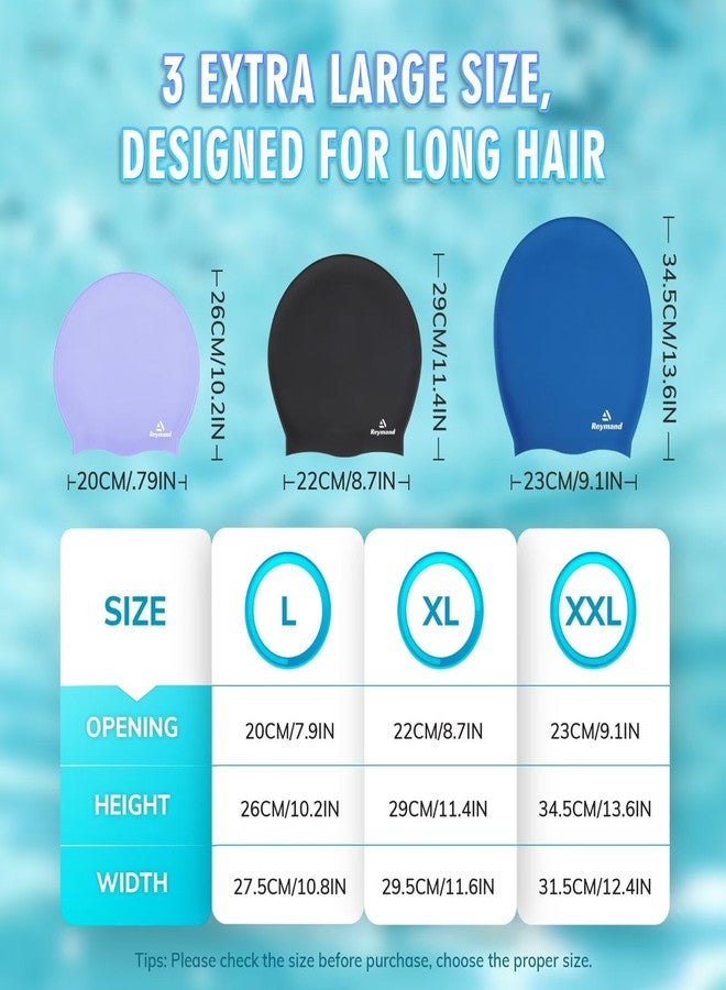 Reymand Swim Cap for Long Thick Hair, 3 Size Silicone Swimming Caps for Dreadlocks, Braids, Weaves, Extensions, Curls & Afros, Adult Waterproof Swim Hats Bathing Caps for Women Men (Black-XL) - Image 3