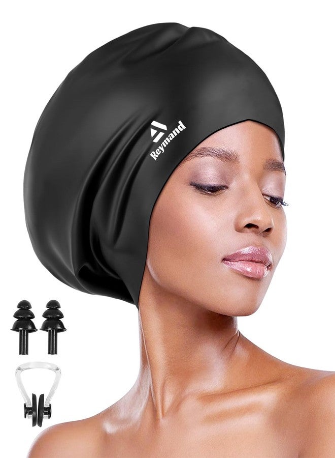 Reymand Swim Cap for Long Thick Hair, 3 Size Silicone Swimming Caps for Dreadlocks, Braids, Weaves, Extensions, Curls & Afros, Adult Waterproof Swim Hats Bathing Caps for Women Men (Black-XL) - Image 1