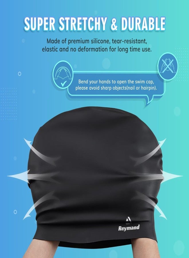 Reymand Swim Cap for Long Thick Hair, 3 Size Silicone Swimming Caps for Dreadlocks, Braids, Weaves, Extensions, Curls & Afros, Adult Waterproof Swim Hats Bathing Caps for Women Men (Black-XL) - Image 5