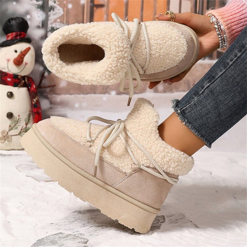 Thick-Soled Cross-Strap 2025 Autumn and Winter New Fashion Plush-Lined Thickened Warm Short Slip-On Elastic Snow Boots - Image 2