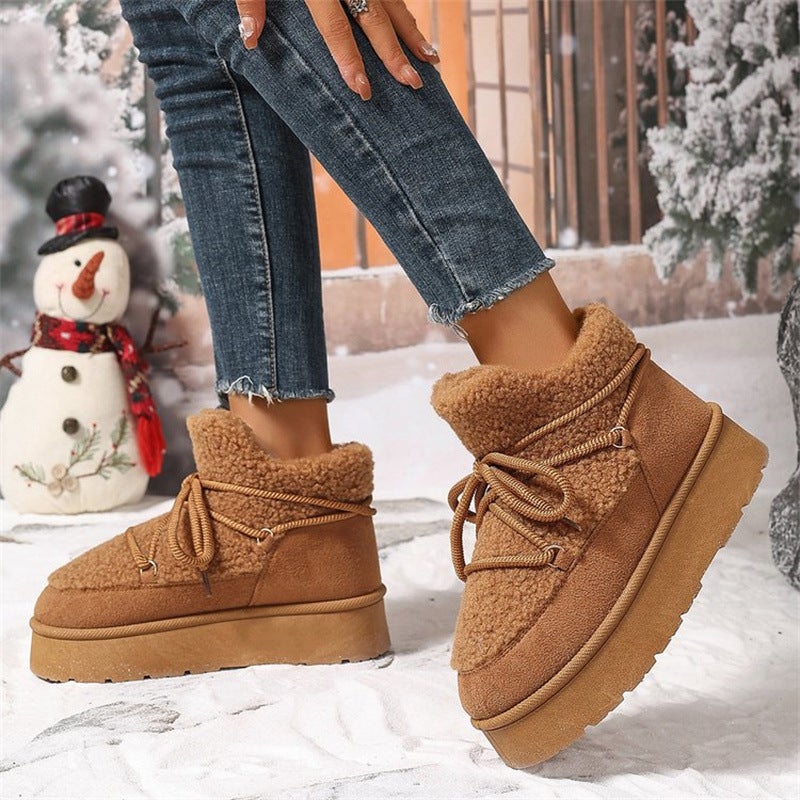 Thick-Soled Cross-Strap 2025 Autumn and Winter New Fashion Plush-Lined Thickened Warm Short Slip-On Elastic Snow Boots - Image 4