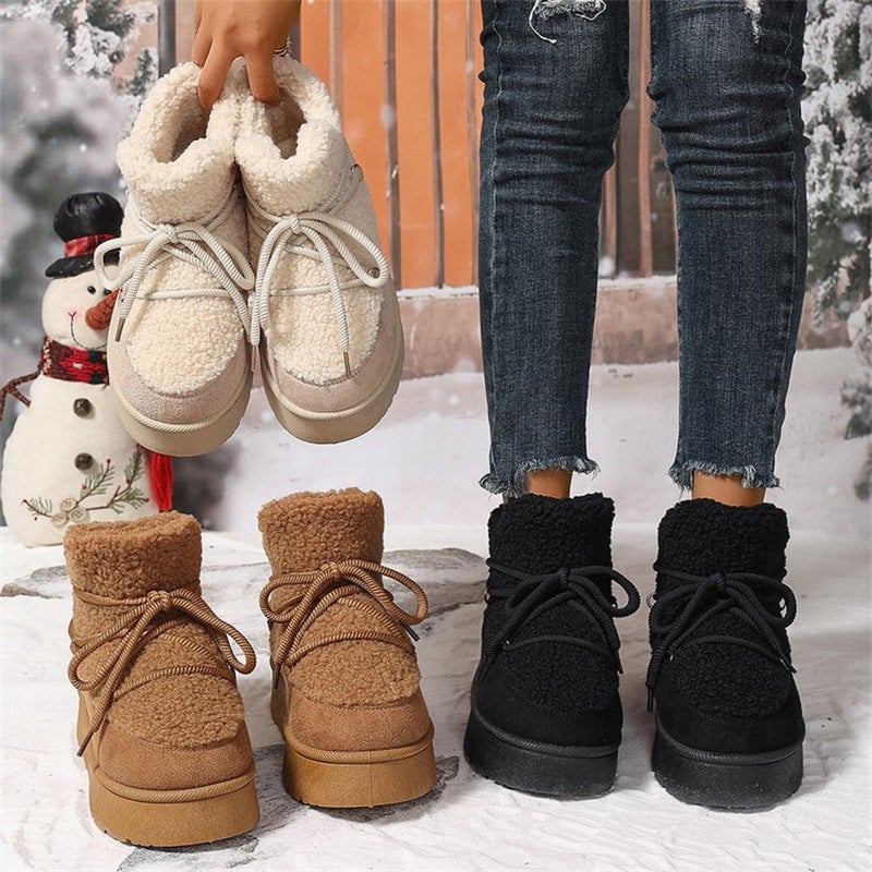 Thick-Soled Cross-Strap 2025 Autumn and Winter New Fashion Plush-Lined Thickened Warm Short Slip-On Elastic Snow Boots - Image 3