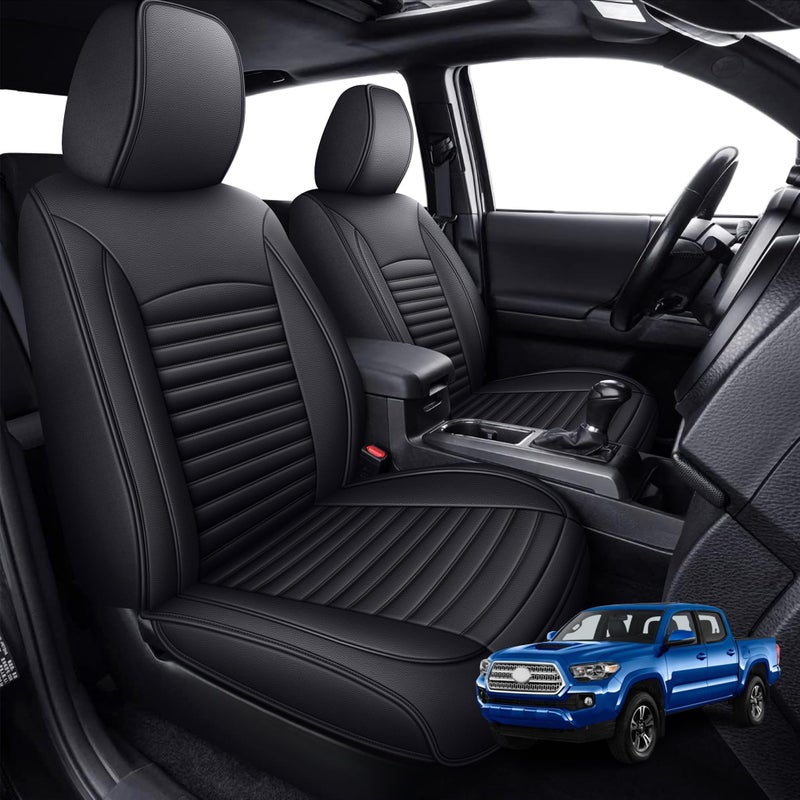 Seat Covers Fit for Toyota Tacoma 20242025 Full Set Fit for Toyota Tacoma Truck Double Crew Cab SemiCustom Car Seat Covers Faux Leather Automotive Seat Cushion Protectors5 Seats Black Line