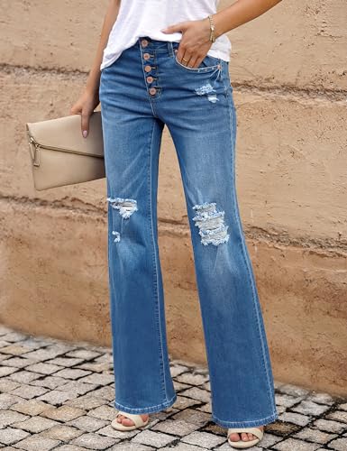 LookbookStore Stretch Flare Jeans for Women High Waist Jean Outfits for Women Lapis Longing Size Medium Size 8 Size 10 - Image 2