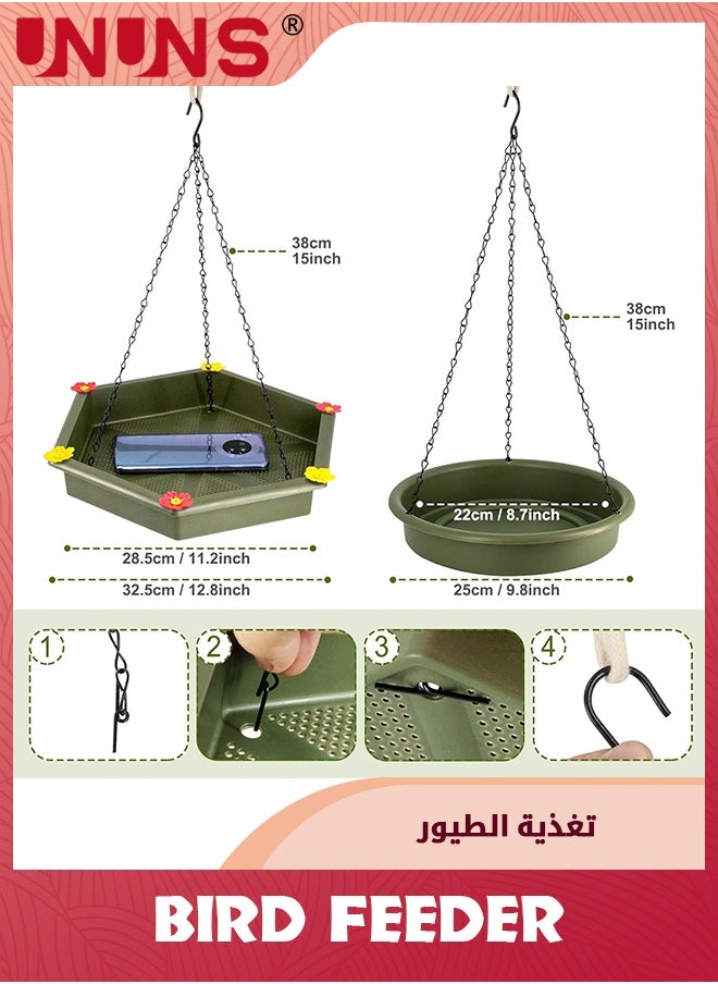 UNUNS Hanging Bird Feeder,2Pcs Hanging Bird Bath,2 In 1 Hanging Bird Feeder Bird Bath For Outside,Garden Bird Bat Bird Feeder Plate,Green  - Image 2