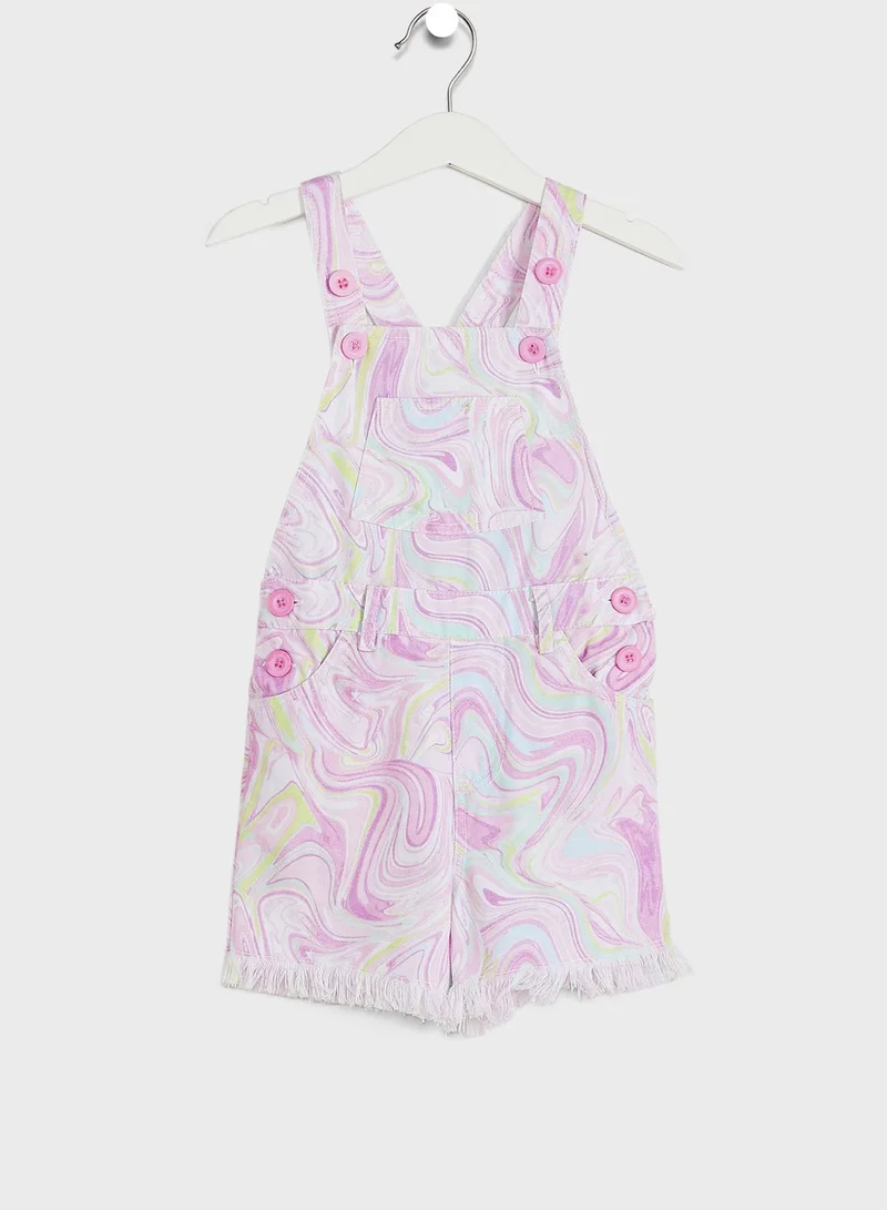 Nautinati Nauti Nati Girls Pink White Printed Cotton Dungaree