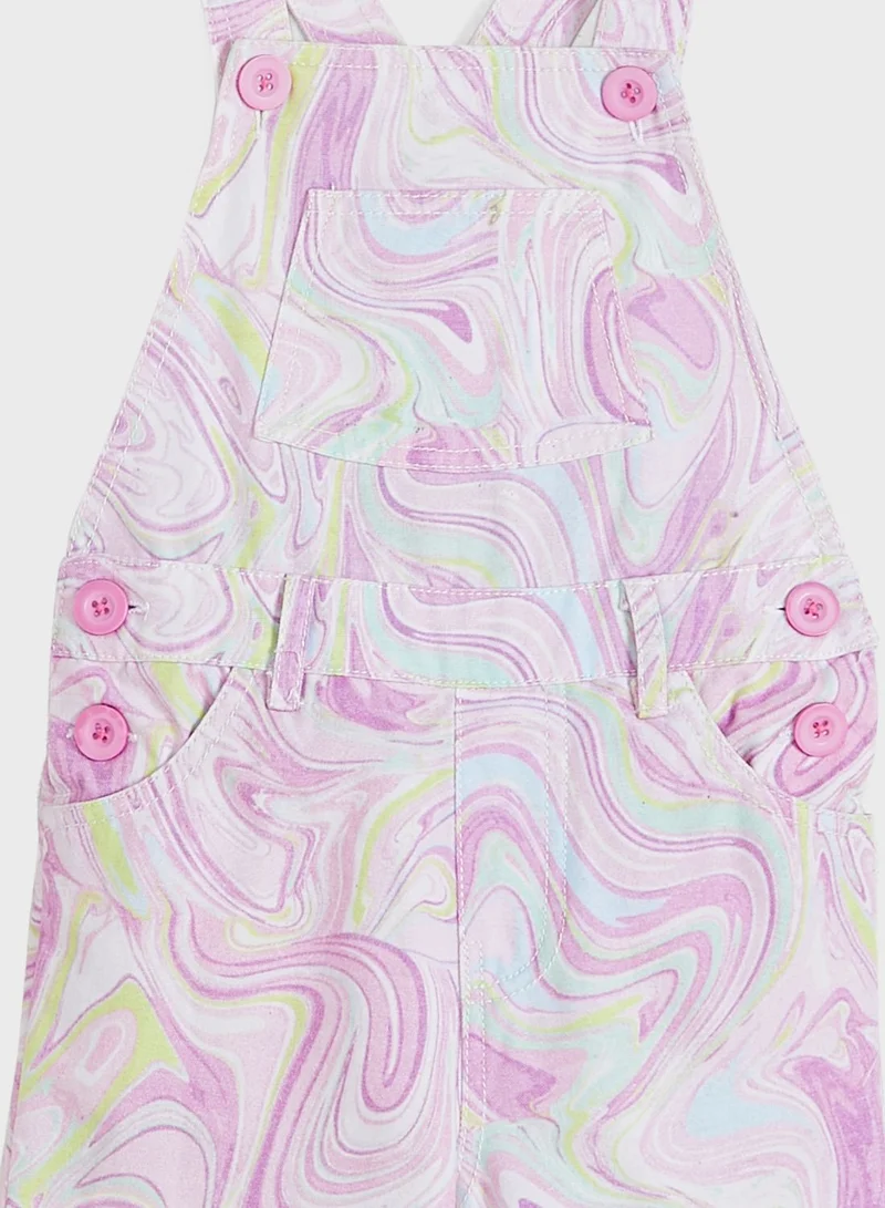 Nautinati Nauti Nati Girls Pink White Printed Cotton Dungaree