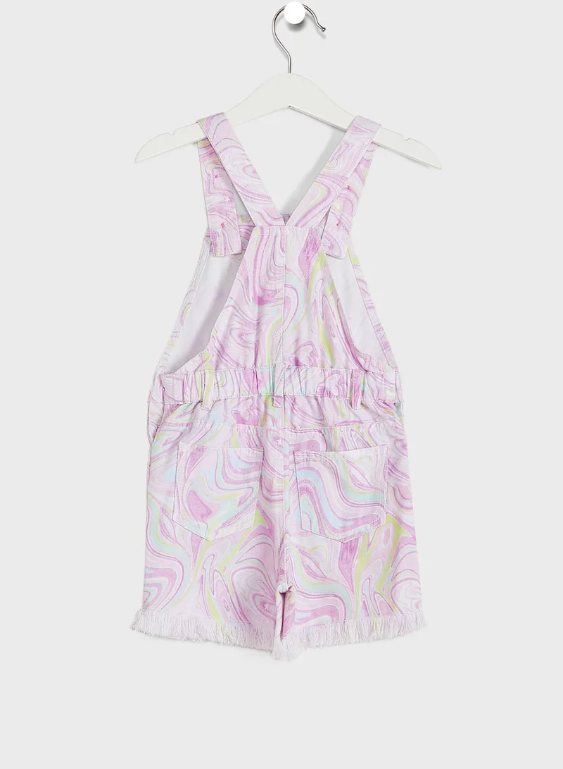 Nautinati Nauti Nati Girls Pink White Printed Cotton Dungaree