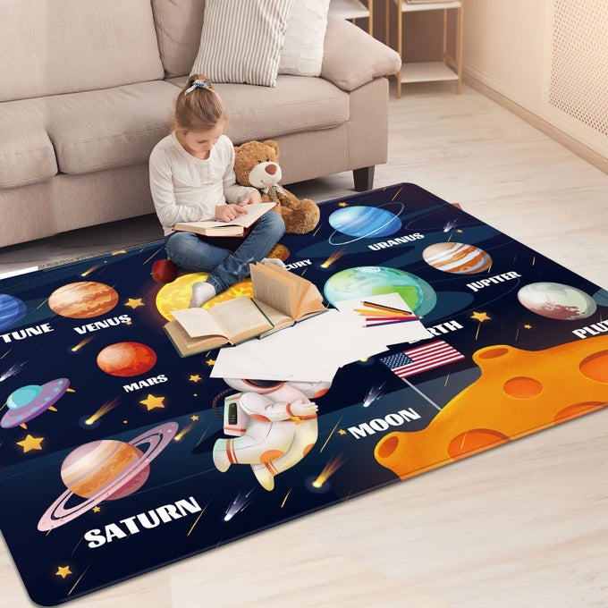 KIDS PLAY RUG OUTER SPACE SOLAR SYSTEM EDUCATIONAL RUG FOR PLAYROOM BEDROOM CLASSROOM 59X394 IN PLANET 1
