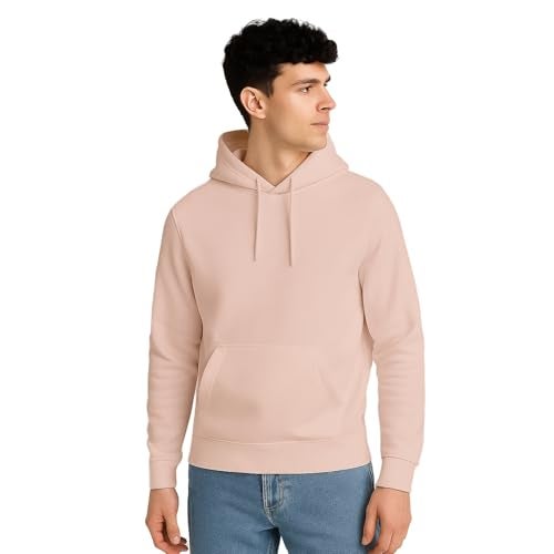 NOBERO Men's Fleece Neck Regular Fit Hooded Sweatshirt (1M-TWHO-R0004_Pink Clay_Large) - Image 1