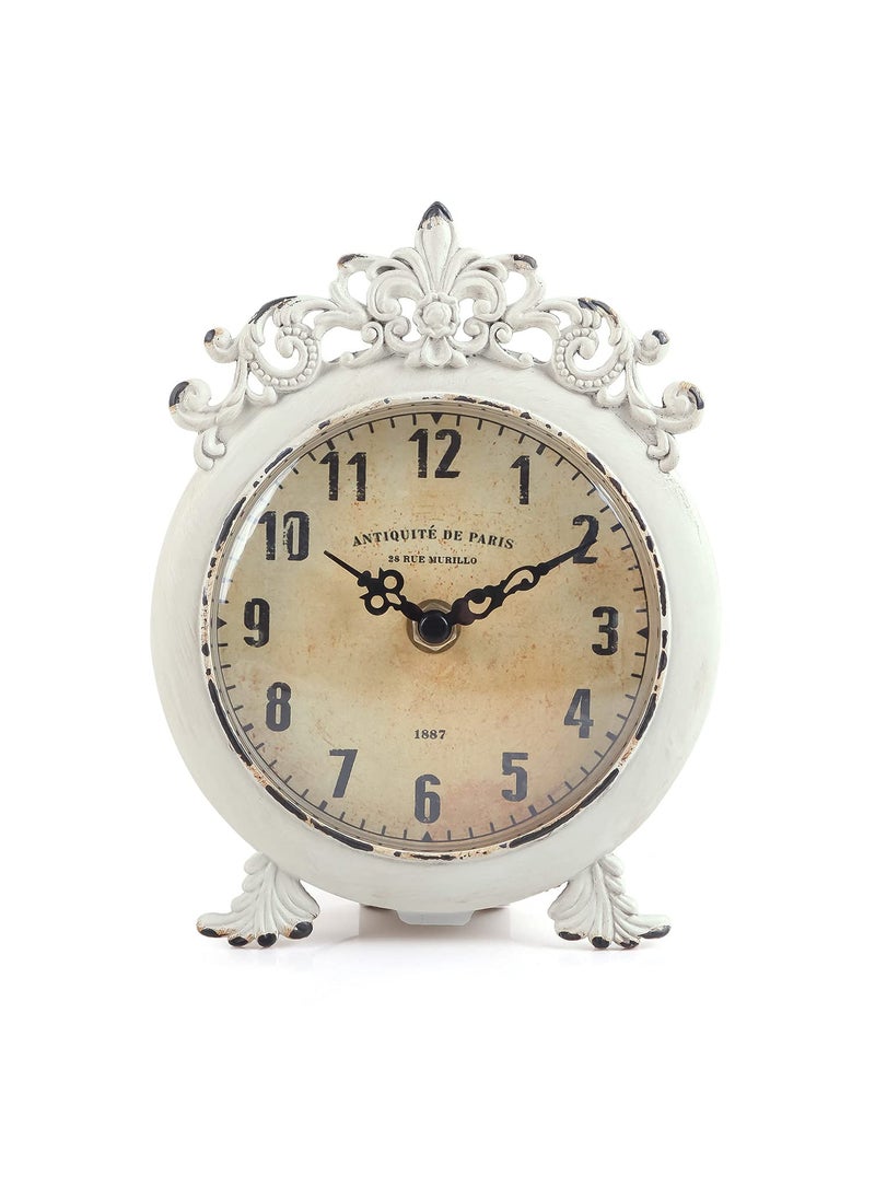 NIKKY HOME NIKKY HOME Small Vintage Table Clock Decorative Shelf Desk Top Clock Battery Operated Round French Design Farmhouse Home Decor for Bathroom Tabletop Desktop Countertop Rustic Grey 