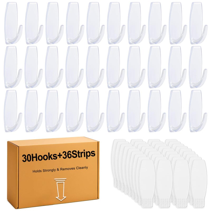 sankaragi 30 Large Hooks36 Strips Clear Utility Hooks with Removable Strips DamageFree Wall Hooks Heavy Duty for Hanging Home Decor Value Pack - Image 2