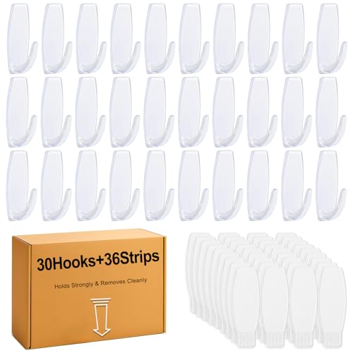 sankaragi 30 Large Hooks36 Strips Clear Utility Hooks with Removable Strips DamageFree Wall Hooks Heavy Duty for Hanging Home Decor Value Pack - Image 1