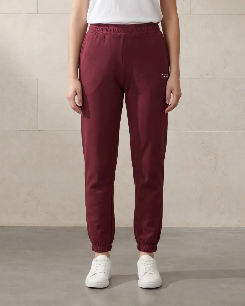 Redtag Women Burgundy Elasticated Hem Jog Pants