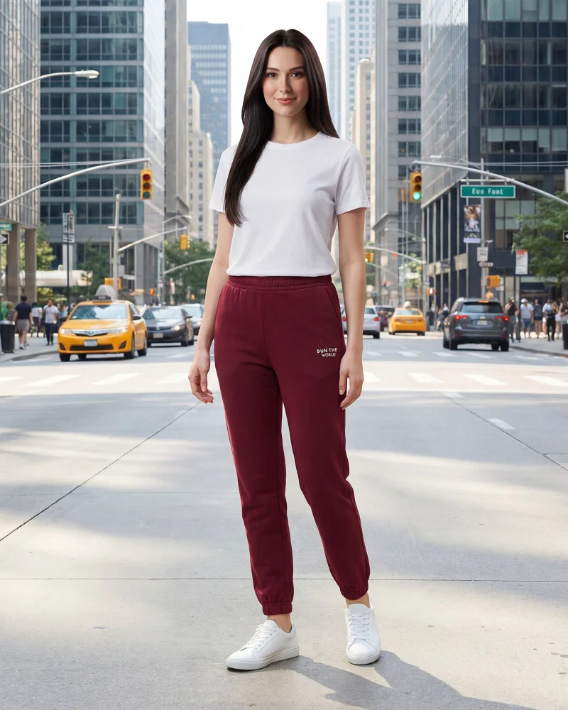 Redtag Women Burgundy Elasticated Hem Jog Pants