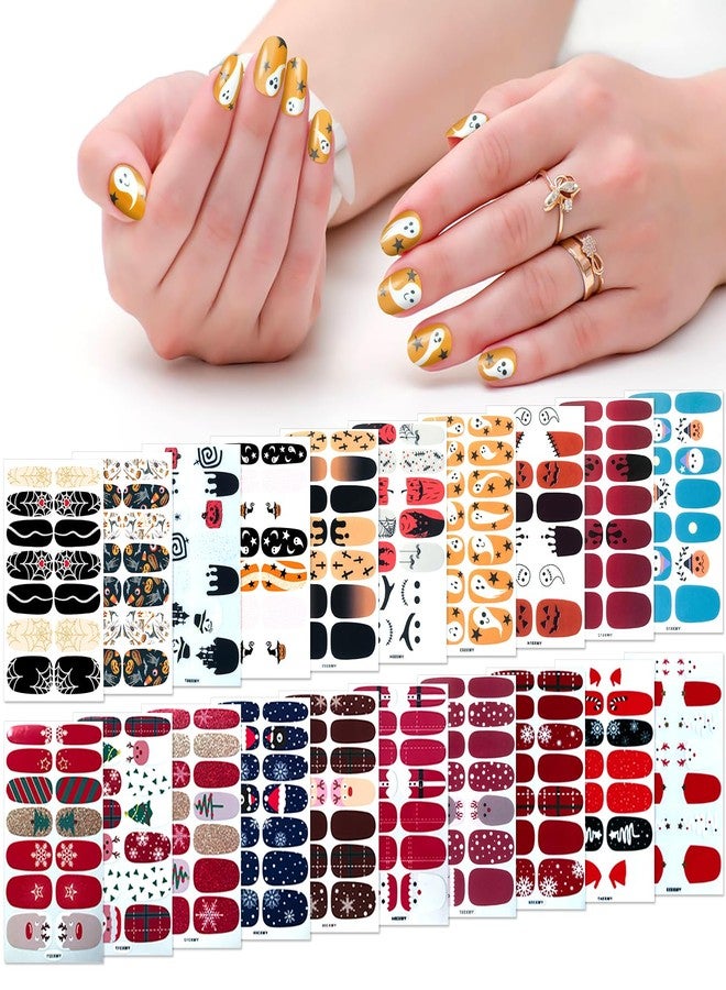 SILPECWEE 20 Sheets Nail Polish Strips Halloween Christmas Nail Wraps for Women Gel Nail Strips Self-Adhesive Nail Polish Stickers Decals for Nail Art Accessories with 1pc Nail File - Image 1