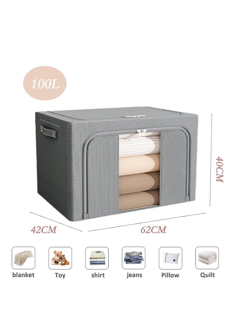 DUNISO 2 Pack Wardrobe Clothes Organizer，Foldable Clothing Storage Boxes，Stackable Drawer Organizers,with Metal Frames，Handles，Transparent Windows, and Double Zippers，for Clothes, Jeans, Pants, Sweaters, Dresses - Image 3