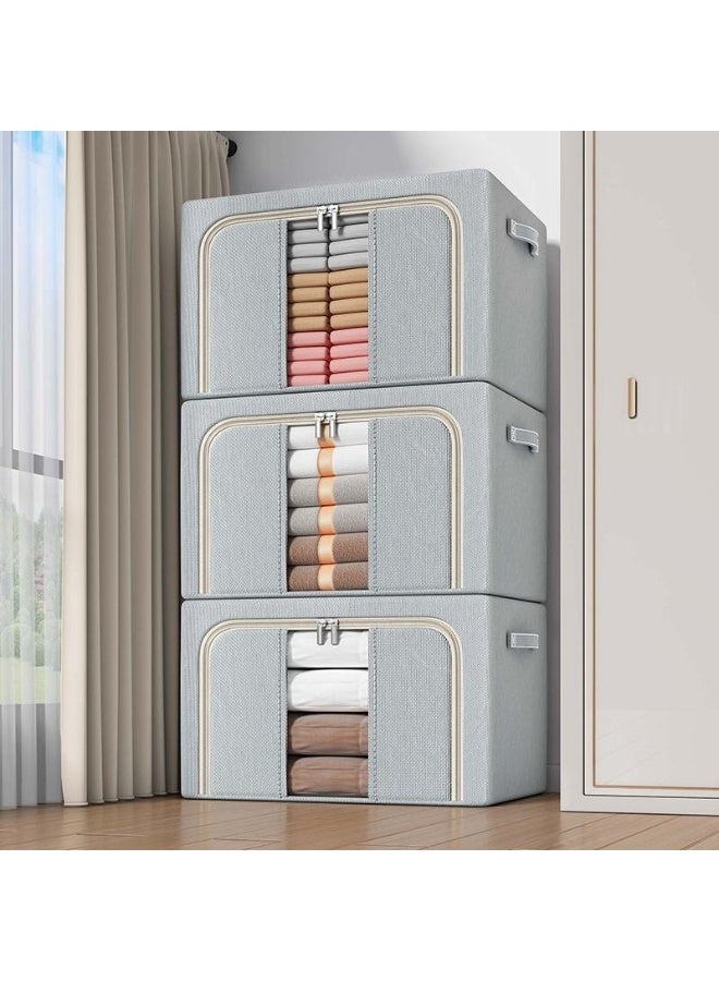 2 Pack 110L Wardrobe Clothes Organizer,Foldable Clothing Storage Boxes,Stackable Drawer Organizers,with Metal Frames,Handles,Transparent Windows, and Double Zippers,for Clothes, Jeans, Pants, Sweaters, Dresses