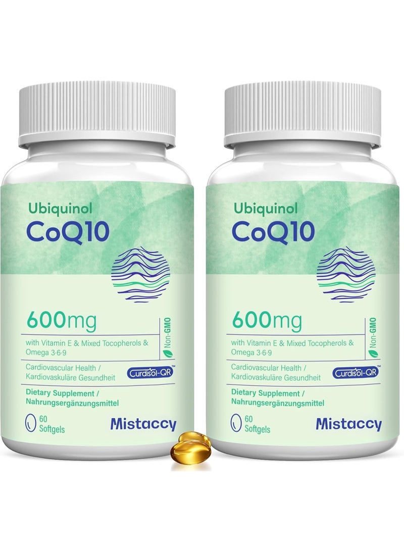 خطأ ميستاسي CoQ10 600 مجم سوفت جيل | مكمل يوبيكوينول CoQ10 عالي الامتصاص | شكل مختزل معزز بفيتامين E وأوميغا 3 6 9 | قوة مضادة للأكسدة مفيدة للصحة | 120 سوفت جيل - Image 1