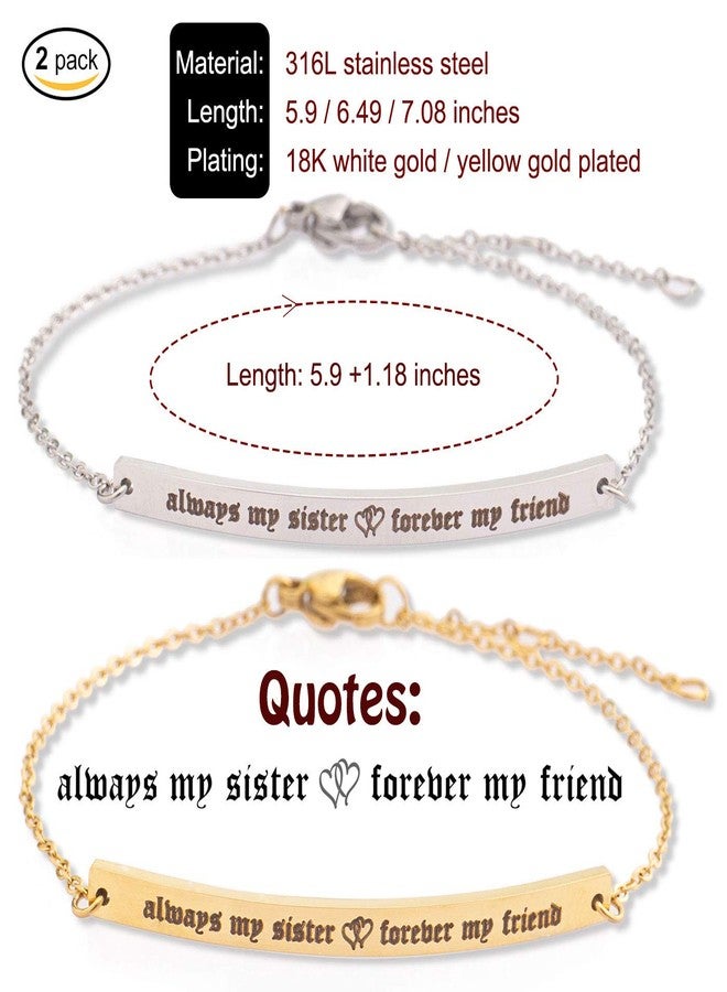 Zealmer Aways My Sister Forevery My Friend Inspirational Sisters Bracelets for 2, 16K Gold Plated - Image 4