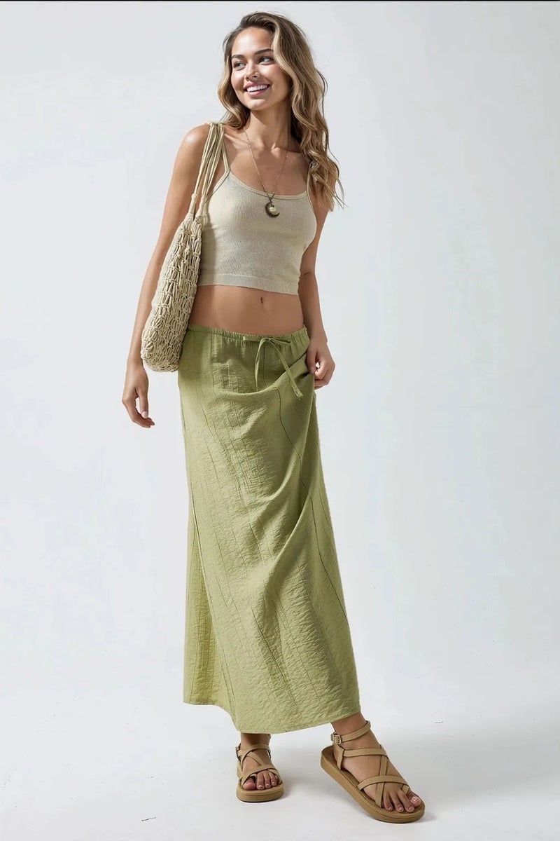 HICCUP Drawstring Waist A-Line Maxi Skirt - Image 4