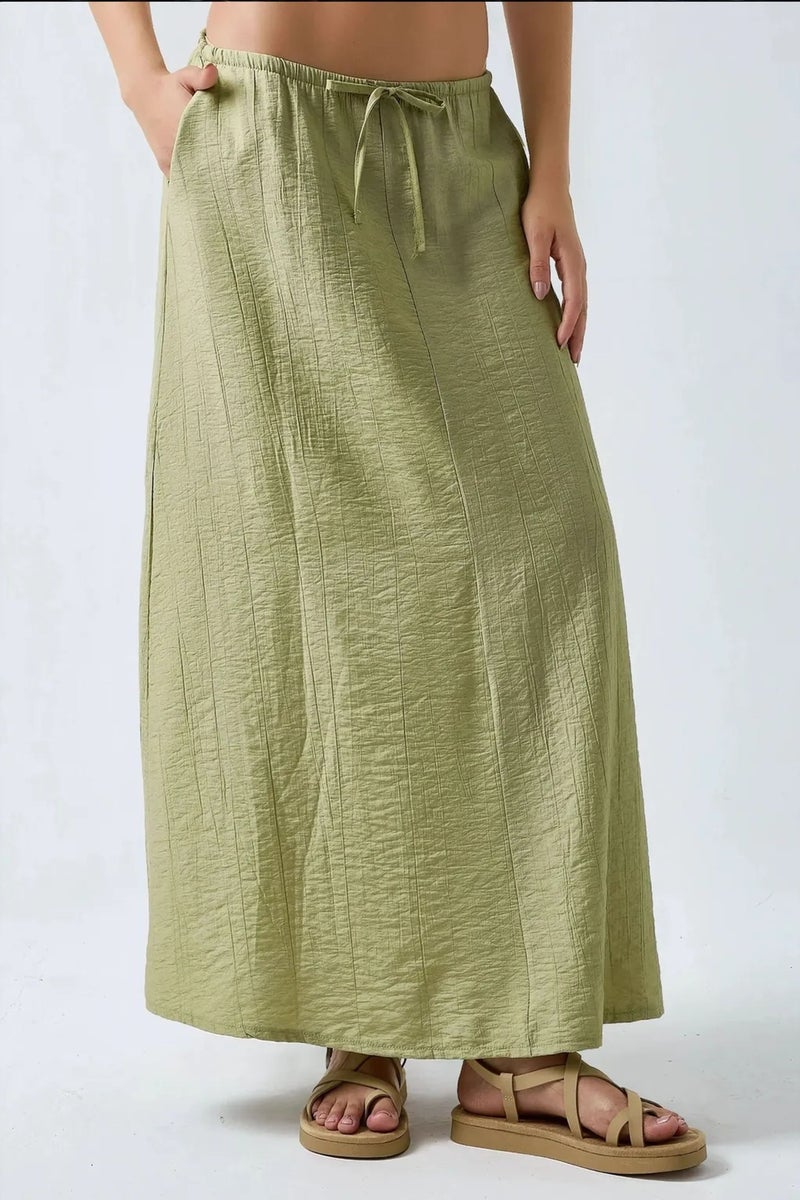HICCUP Drawstring Waist A-Line Maxi Skirt - Image 1