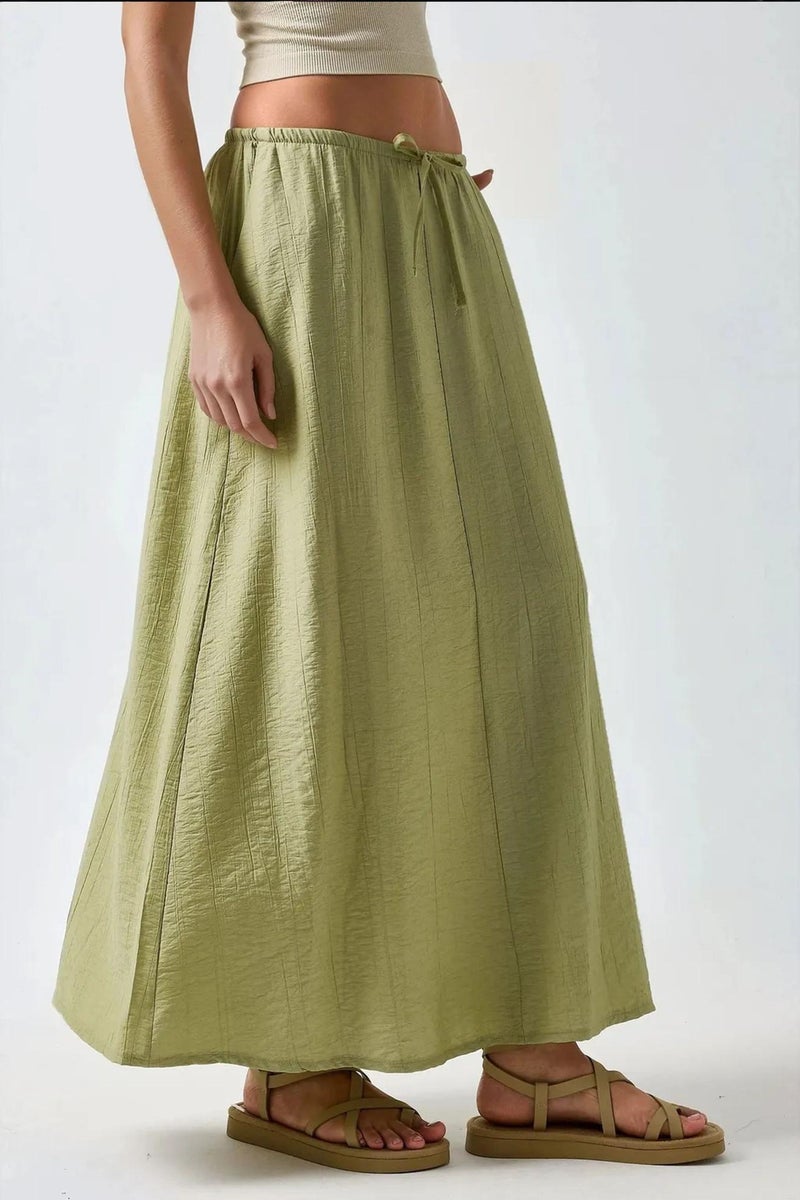 HICCUP Drawstring Waist A-Line Maxi Skirt - Image 2