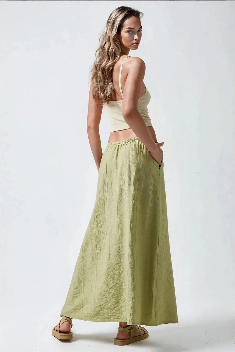 HICCUP Drawstring Waist A-Line Maxi Skirt - Image 3
