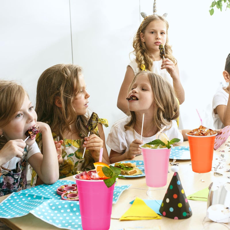 Whaline أكواب بلاستيكية ملونة من واهلين 60 قطعة سعة 16 أونصة باللون الوردي الفاتح والوردي الساخن والبرتقالي، أكواب قابلة للتصرف لمستلزمات حفلات الزفاف وأعياد الميلاد - Image 5