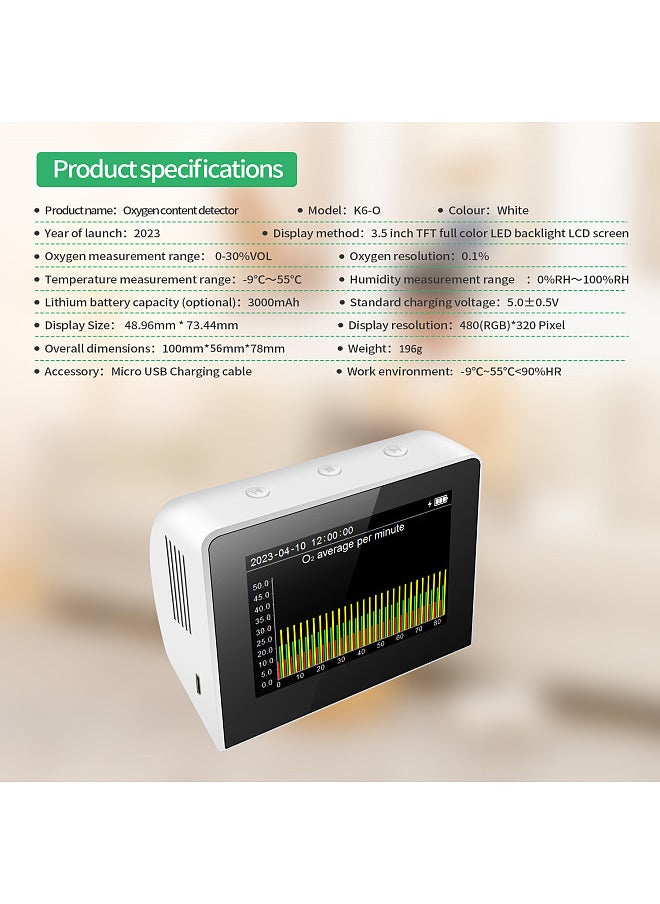Generic Desktop O2/RH/Temp. 3-in-1 Multifunctional Air Quality Detector Temperature Humidity Monitor Indoor/Outdoor O2 Meter Tester 3.5-inch Digital Hygrothermograph with Data Logger Rechargeable Battery  - Image 2