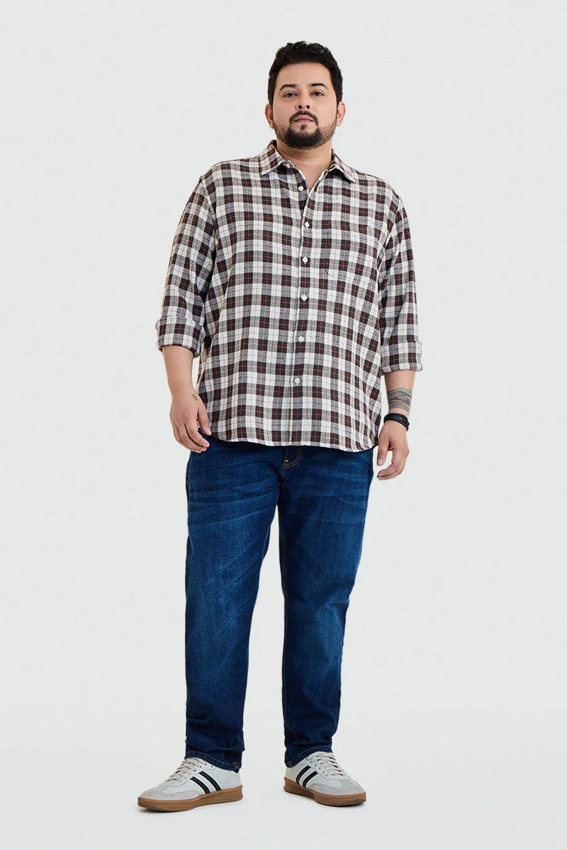 SNITCH Dark Brown Checkered Long Sleeve Regular Fit Plus Size Shirt