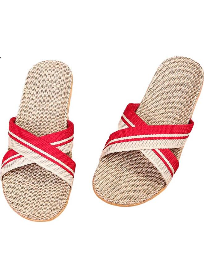 Pull Back Huili Home Linen Slippers For Men And Women, Casual, Sweat-Absorbing, Dry, Comfortable, Wear-Resistant, Floor Slippers, Hl2187, Red, Size 35-36 - Image 3
