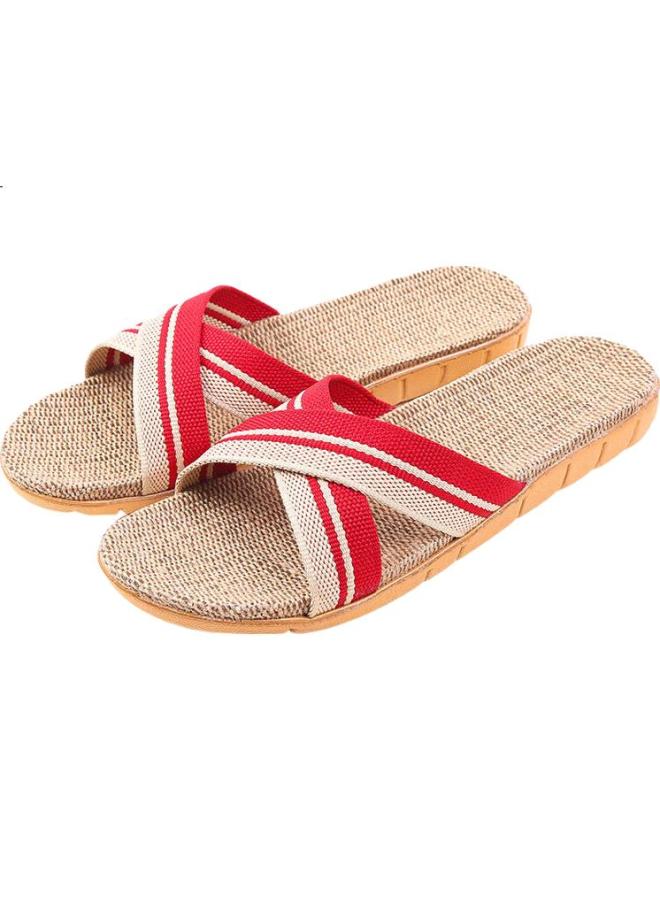 Pull Back Huili Home Linen Slippers For Men And Women, Casual, Sweat-Absorbing, Dry, Comfortable, Wear-Resistant, Floor Slippers, Hl2187, Red, Size 35-36 - Image 1