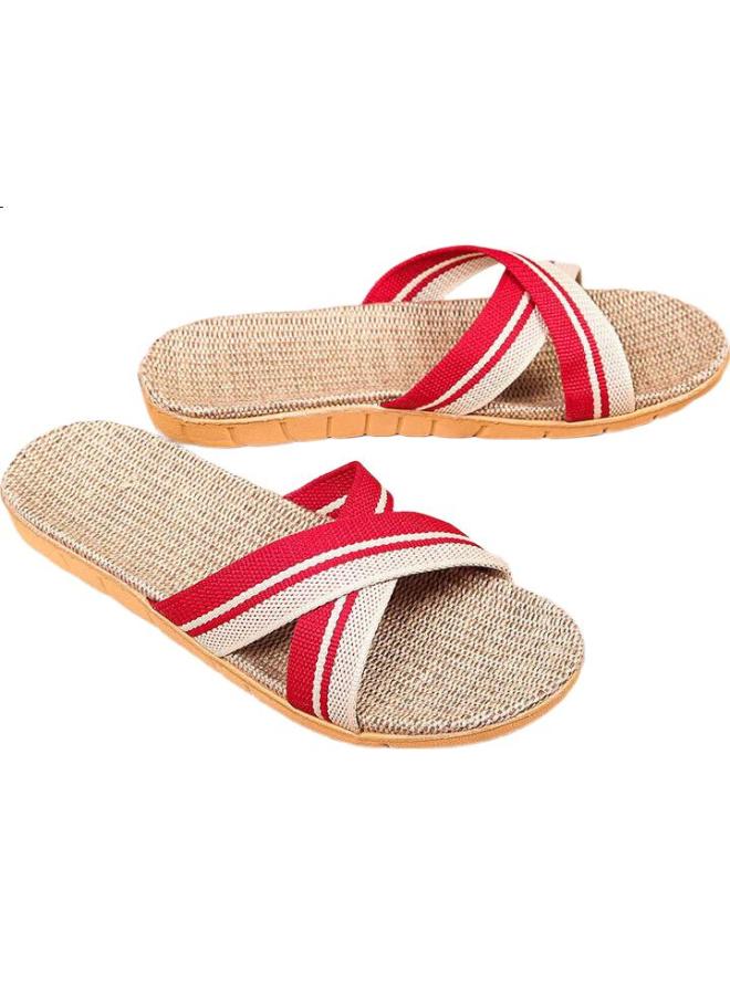Pull Back Huili Home Linen Slippers For Men And Women, Casual, Sweat-Absorbing, Dry, Comfortable, Wear-Resistant, Floor Slippers, Hl2187, Red, Size 35-36 - Image 2