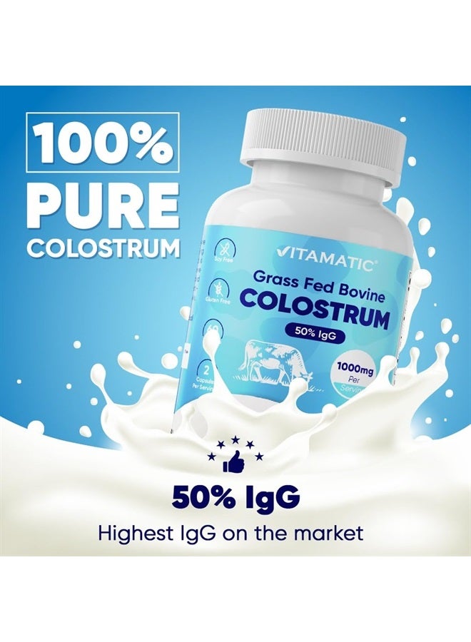 Vitamatic Bovine Colostrum Supplement 1000 mg per Serving - 50% Highest IgG - Supplement for Gut Health, Hair Growth, Beauty, Muscle Recovery, & Immune Support - 120 Capsules - Image 4