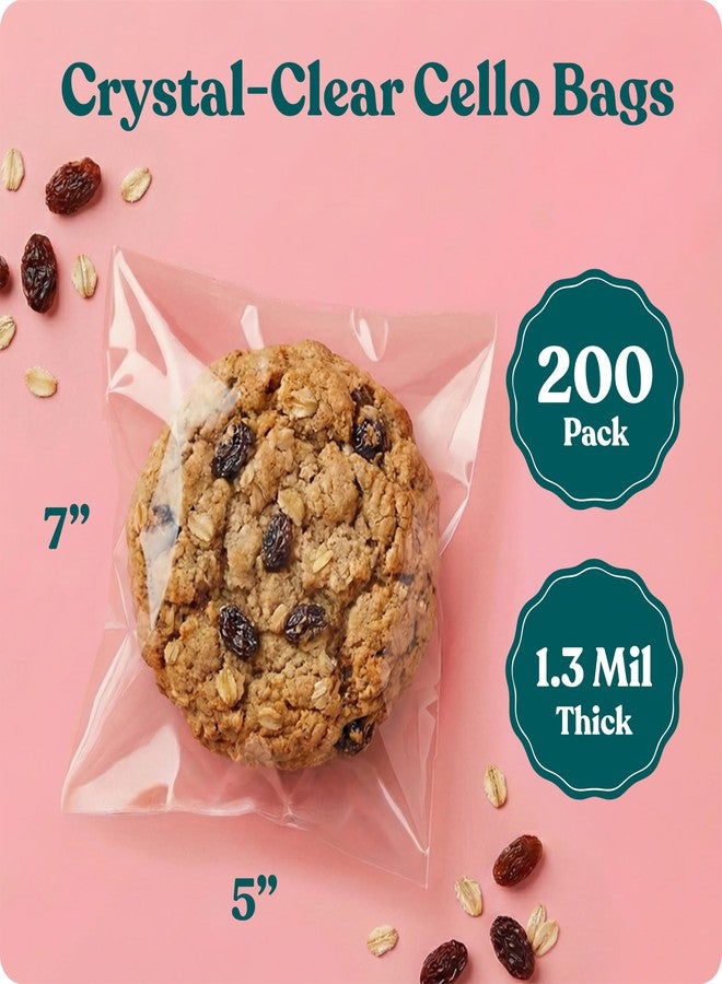 Pack It Chic 5" X 7" Self Sealing Cellophane Bags (200 Pack) - Clear Cookie Bags With Seal for Baked Goods Packaging, Cookie Wrappers, Bakery Packaging, Bake Sale, Candy, Treats, Goodies, Gifts, Party Favors - Image 2