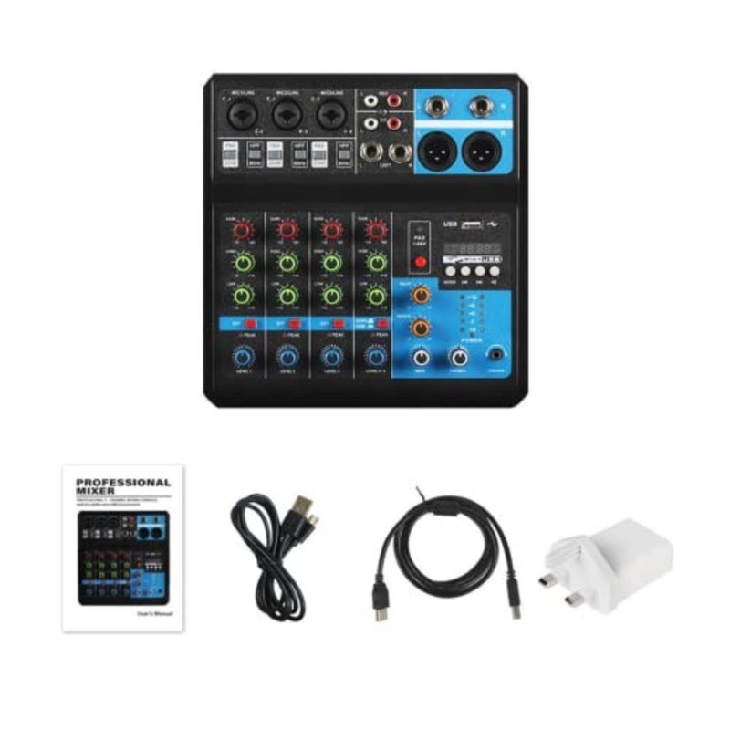 Audio Mixer 5 Channel BT Sound DJ Stereo Mixing Console USB for Performance Stage Podcasting Recording PC 48V Phantom Power Reverb Effects - Image 1