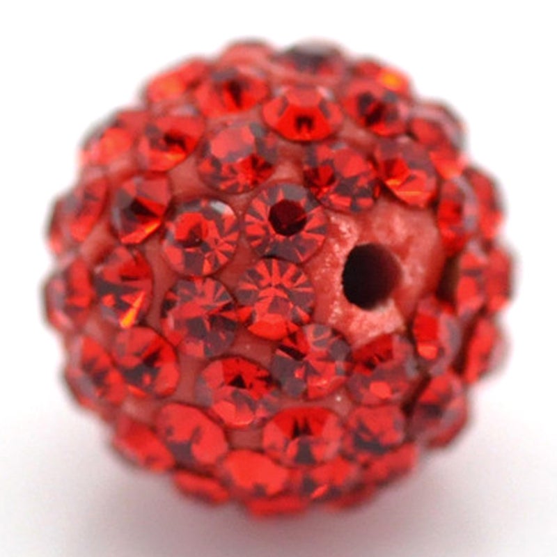 خرز ديسكو كريستال تشيكي من RUBYCA مزين باللؤلؤ الطيني يناسب مجوهرات شامبالا 50 قطعة 10 مم أحمر سايان الفاتح