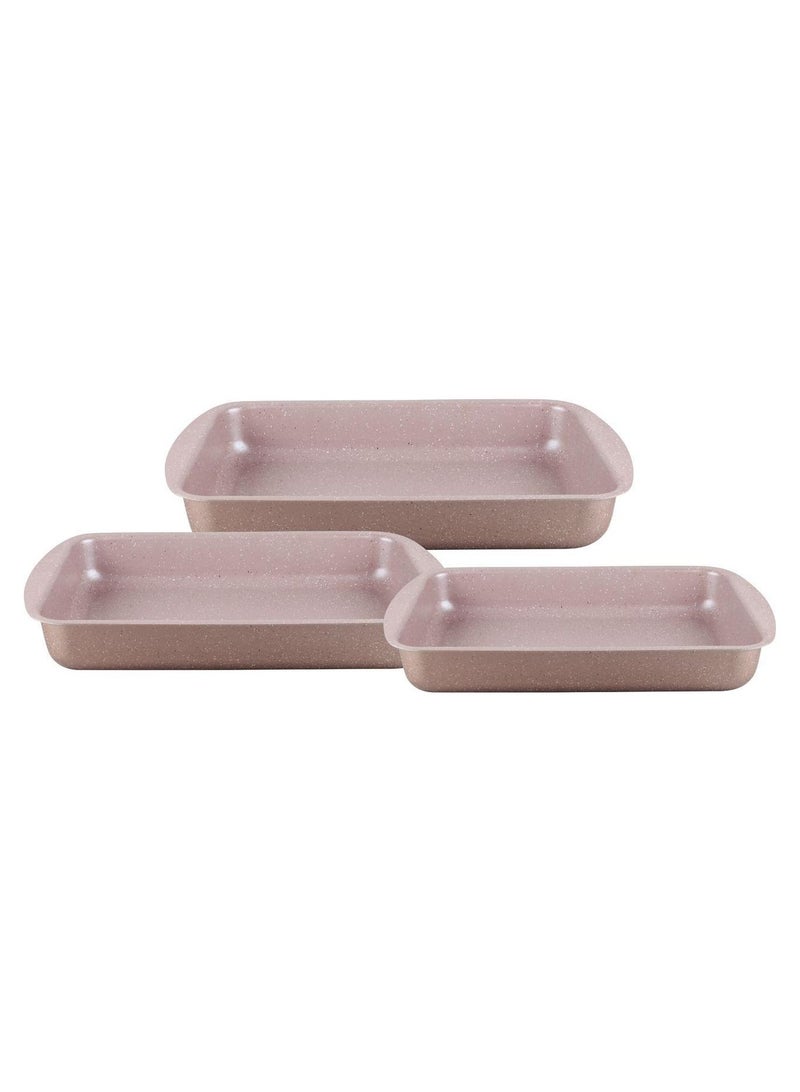 DubaiGallery 3-Pieces Granite Square Pan Set Beige Small Pan (32x22), Medium Pan (35x25), Large Pan (38x28)cm  - Image 1