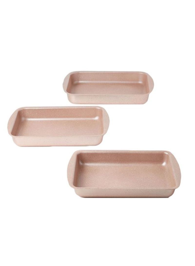 DubaiGallery 3-Pieces Granite Square Pan Set Beige Small Pan (32x22), Medium Pan (35x25), Large Pan (38x28)cm  - Image 2