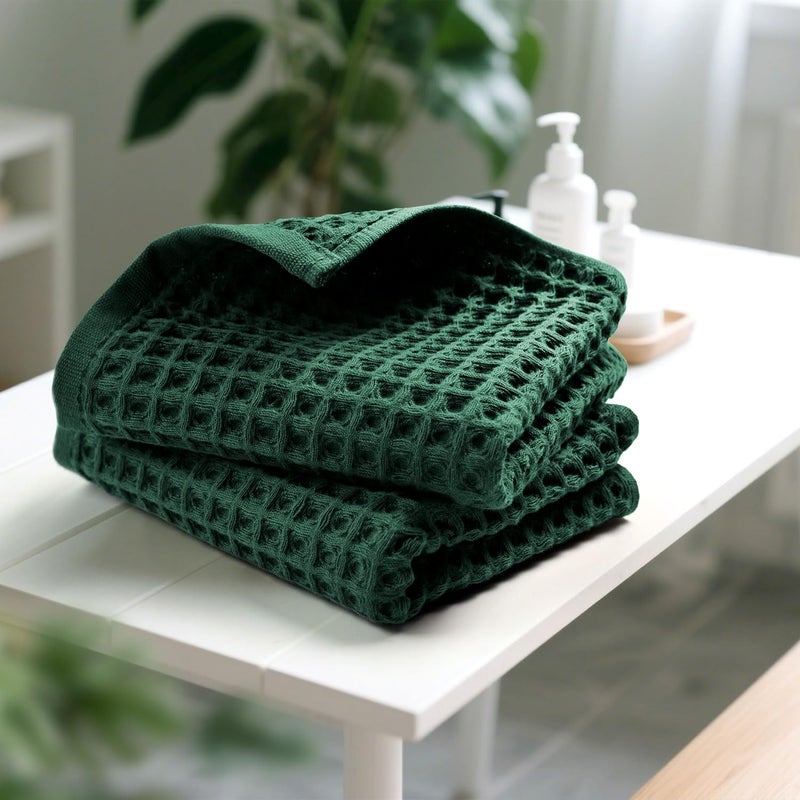 Jacquotha Waffle Hand Towels Set of 2 (Hunter-Green) â€“ Cotton, Quick Dry, Lint Free, 13â€ x 29â€, Bathroom Decor & Kitchen Towels - Image 3